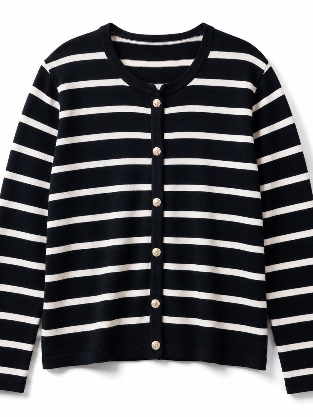 Striped Black and White Button-Front Cardigan